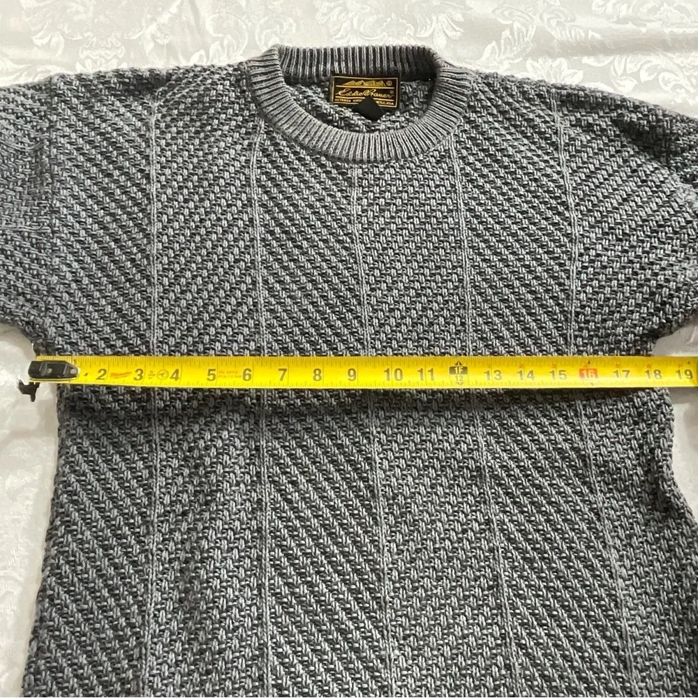 Eddie Bauer Black Label Steel Gray Cable Knit Men Size Medium Pull Over Sweater - Picture 5 of 7